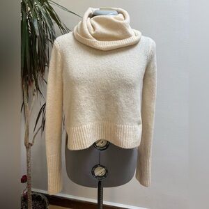 AllSaints Cream Yak & Wool Blend Cowl Neck Sweater - XS - Oversized Aesthetic